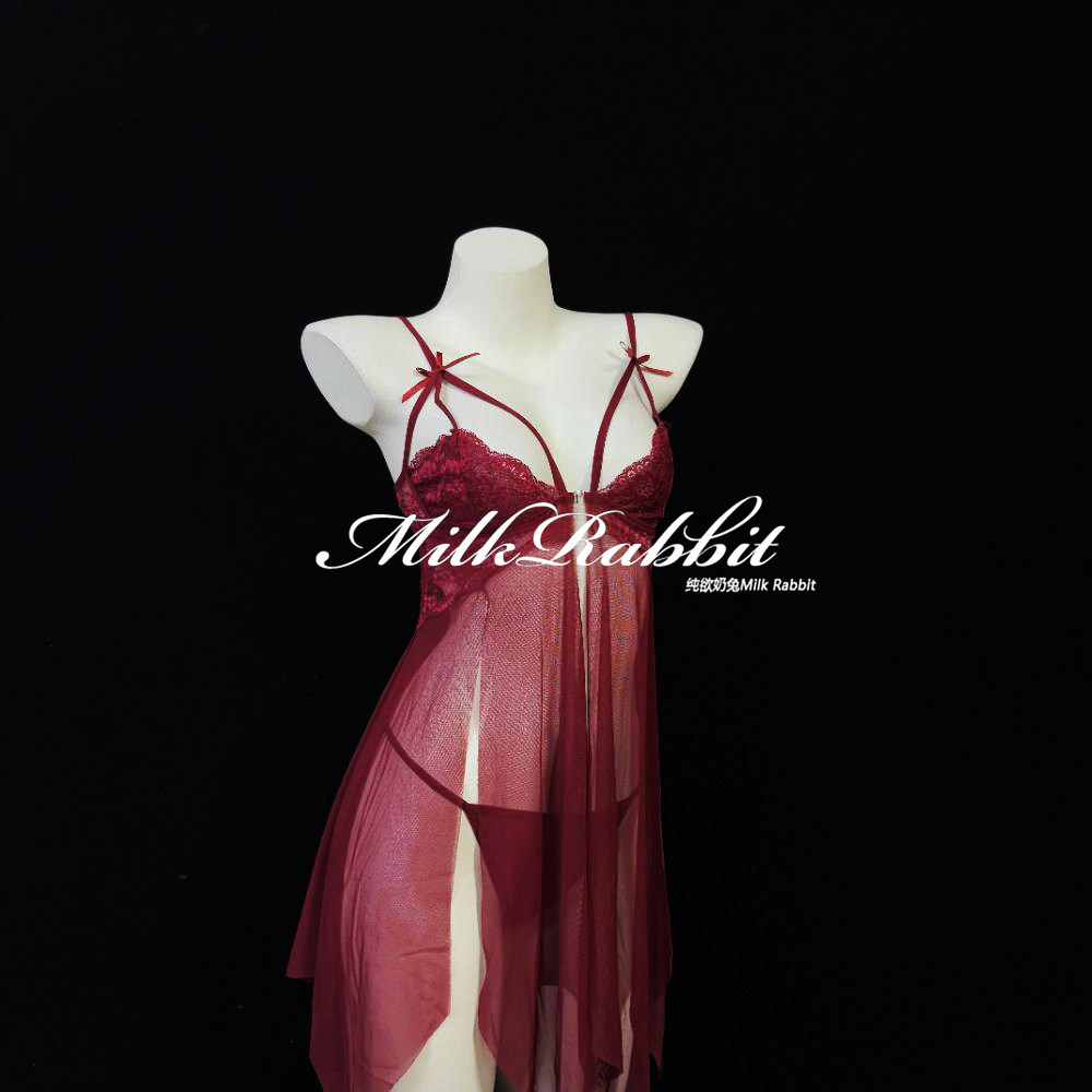 Cy奶兔「一帘幽梦」性感吊带女前开襟显瘦蕾丝透视网纱睡裙,淘宝优惠券,粉丝福利购,淘宝优惠卷