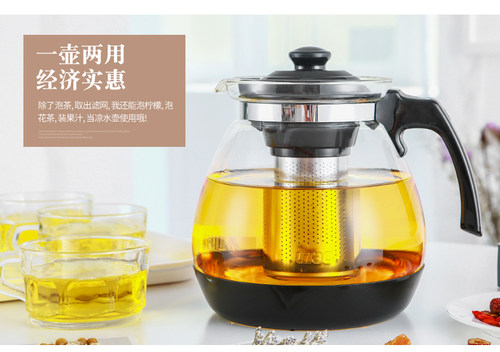 紫丁香玻璃茶壶茶水分离家用饭店茶楼大容量耐热凉水壶过滤花茶壶 - 图2