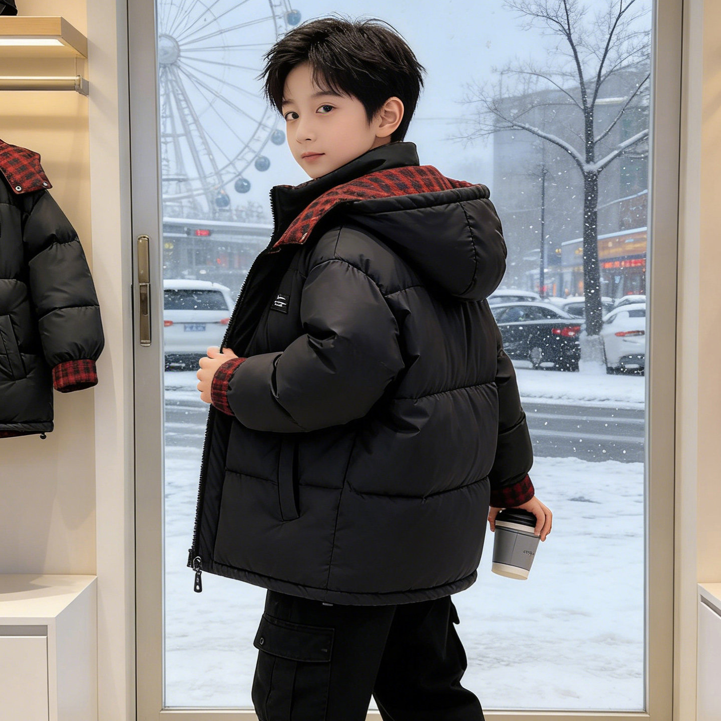 男童棉服冬装2025新款大男孩加厚羽绒棉衣儿童连帽冬季皮棉袄外套,淘宝优惠券,粉丝福利购,淘宝优惠卷