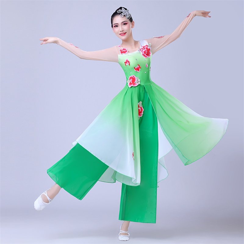 新款古典舞演出服女飘逸伞舞扇子舞服装民族舞蹈演出表演服饰团扇_虎窝淘