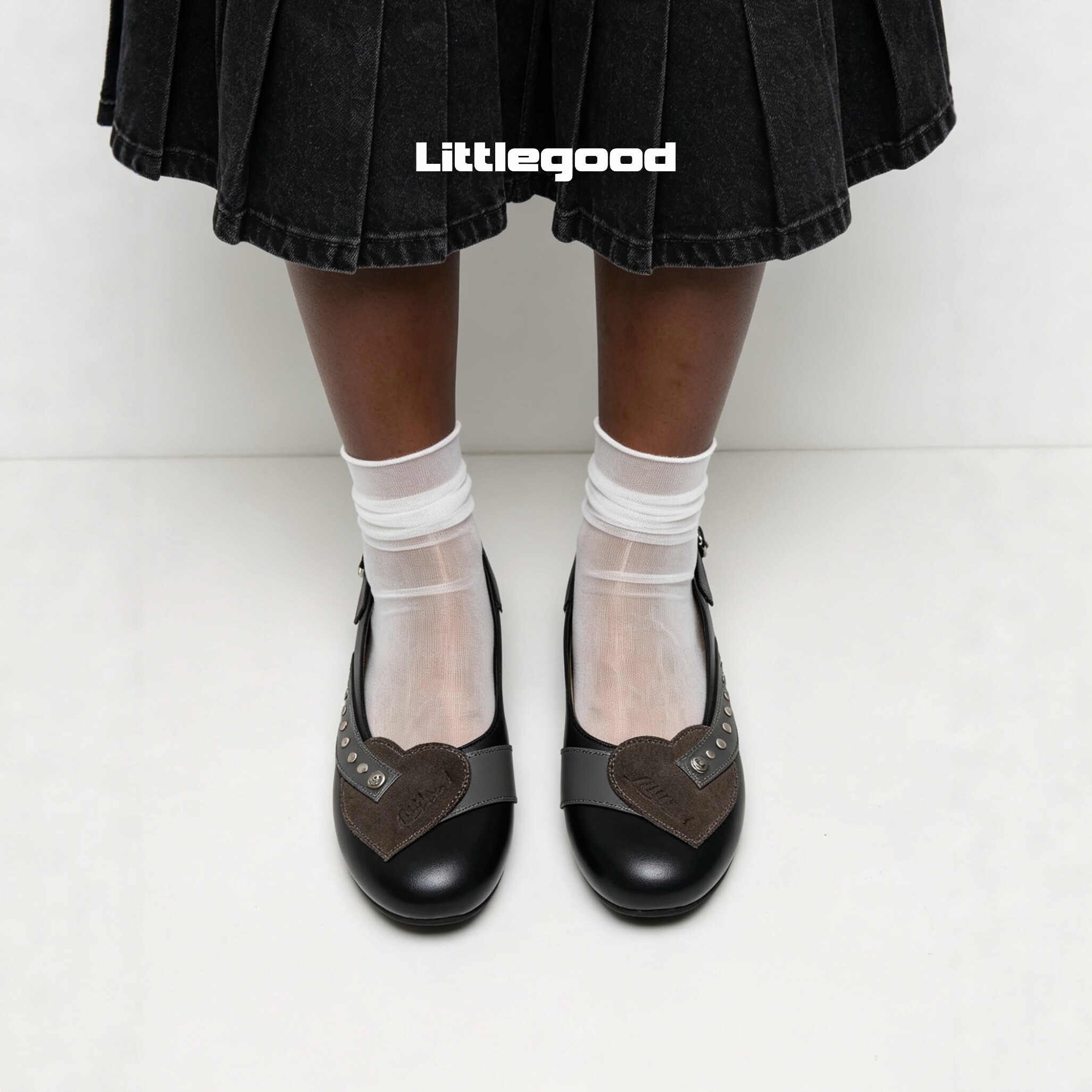 Littlegood retro love rivet flat shoes for women 2026 summer new style versatile