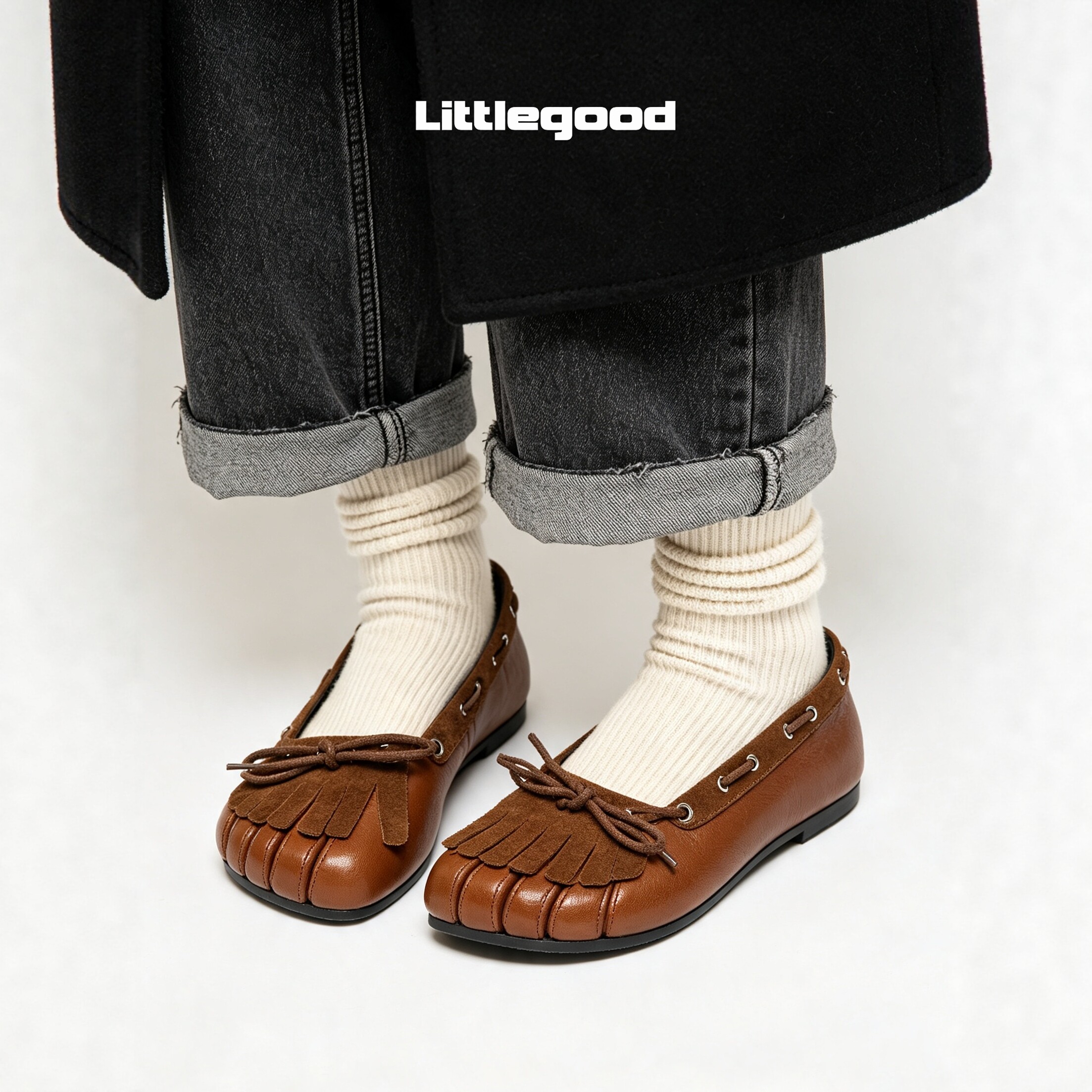 Littlegood retro tassel split-toe shoes for women 2026 summer hard work versatile niche