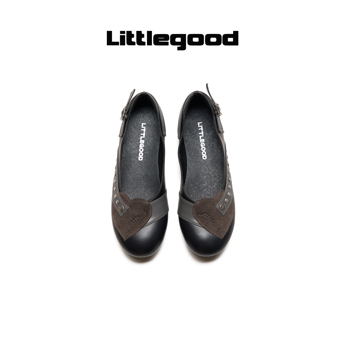 Littlegood retro love rivet flat shoes for women 2026 summer new style versatile