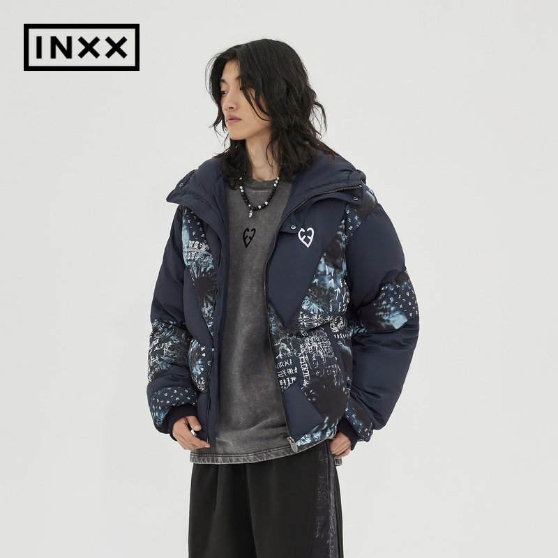 【INXX】APYD潮牌冬新品印花拼接羽绒服情侣短外套APD4151601-图0