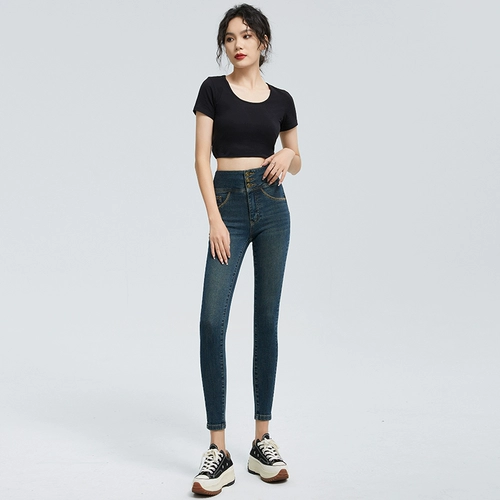 敦梵 Джинсы, ретро штаны, высокая талия, по фигуре, в обтяжку