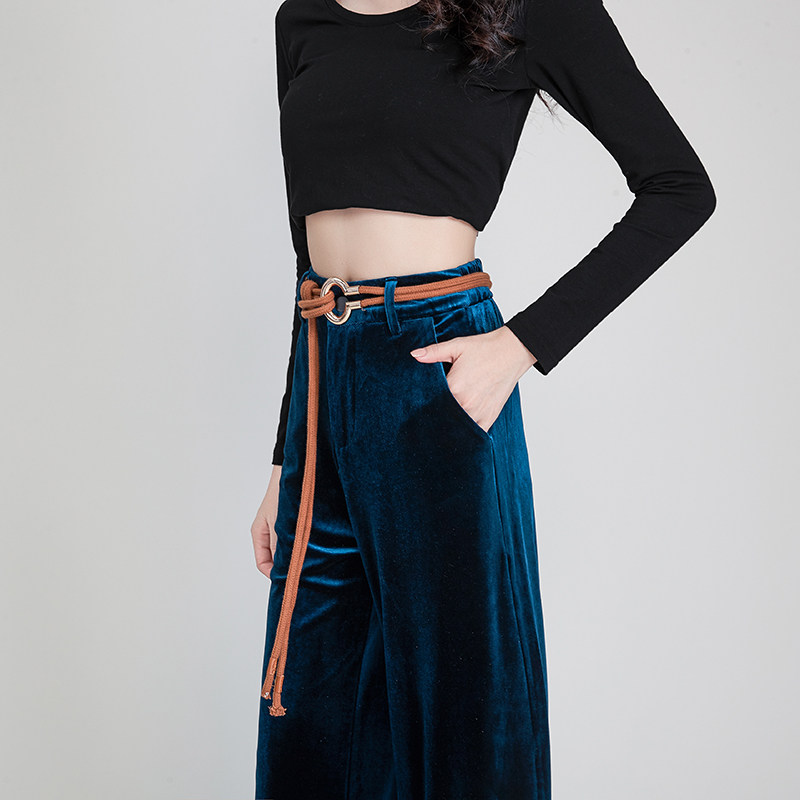 金丝绒秋冬垂坠感高腰宽松阔腿裤 敦梵休闲裤