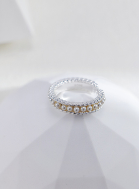 November 通体925纯银戒指女小众设计螺纹光珠珍珠时尚个性食指戒
