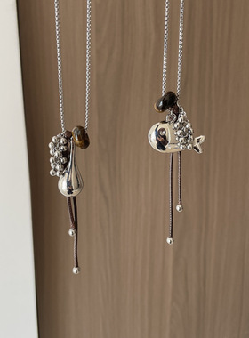 博主同款葡萄串皮绳流苏项链小鱼水瓶吊坠长款毛衣链小众设计配饰