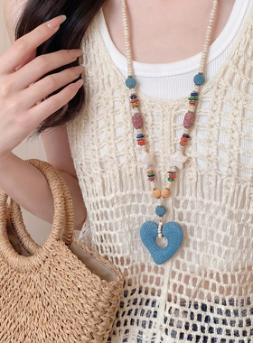 度假风海边爱心长款项链女高级感
