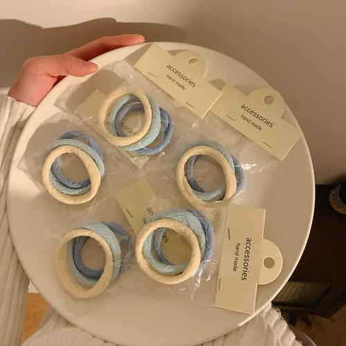 海盐蓝~3条装可爱高弹力皮筋扎头发耐用毛巾发圈头绳无痕基础发绳 - 图2