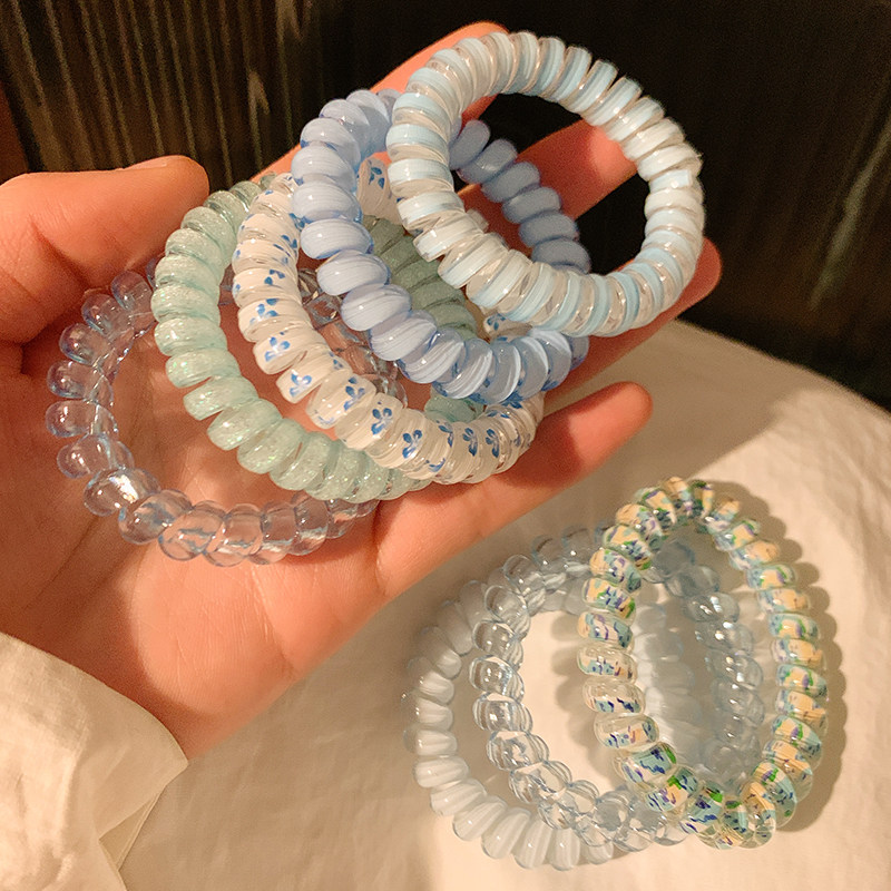 冰川蓝～透明蓝色电话线发圈女高级感发绳高弹力皮筋耐用头绳发饰,淘宝优惠券,粉丝福利购,淘宝优惠卷