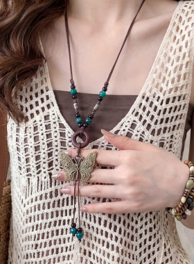 古风蝴蝶长款项链女复古波西米亚