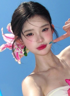 粉色百合花朵发夹女侧边夸张