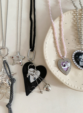 千禧水钻猫咪紫色珍珠长款项链