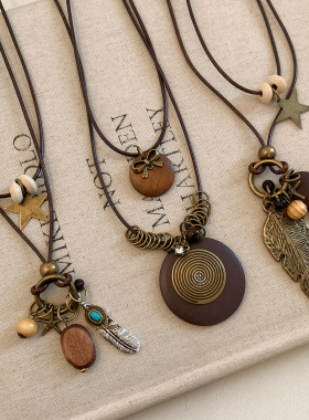 民族风新中式古铜圆盘叠戴项链