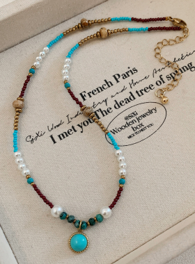 新中式绿松石珍珠串珠项链