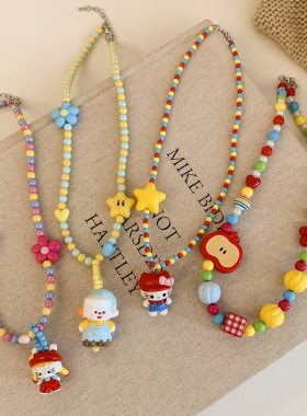 可爱卡通Kitty吊坠彩色串珠项链