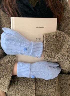 灰色麻花半指翻盖手套女冬季