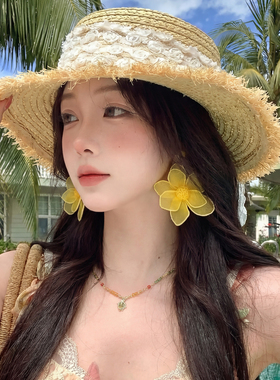 度假风黄色花朵耳环女2026新款