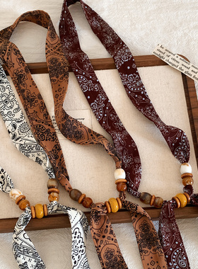 咖色系~复古腰果花抽拉串珠项链女高级感系脖丝巾气质毛衣链配饰