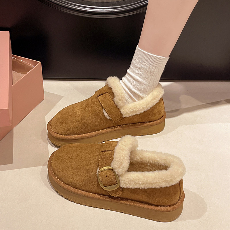 毛毛勃肯鞋女2025新款冬季厚底全包博肯鞋棉鞋子加绒一脚蹬豆豆鞋,淘宝优惠券,粉丝福利购,淘宝优惠卷