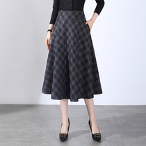 High waist plaid fur Big Swing Skirt Woman Autumn Winter Mid Length Skirt 2023 New Canopy A Dress Code Big Code Mom Dress