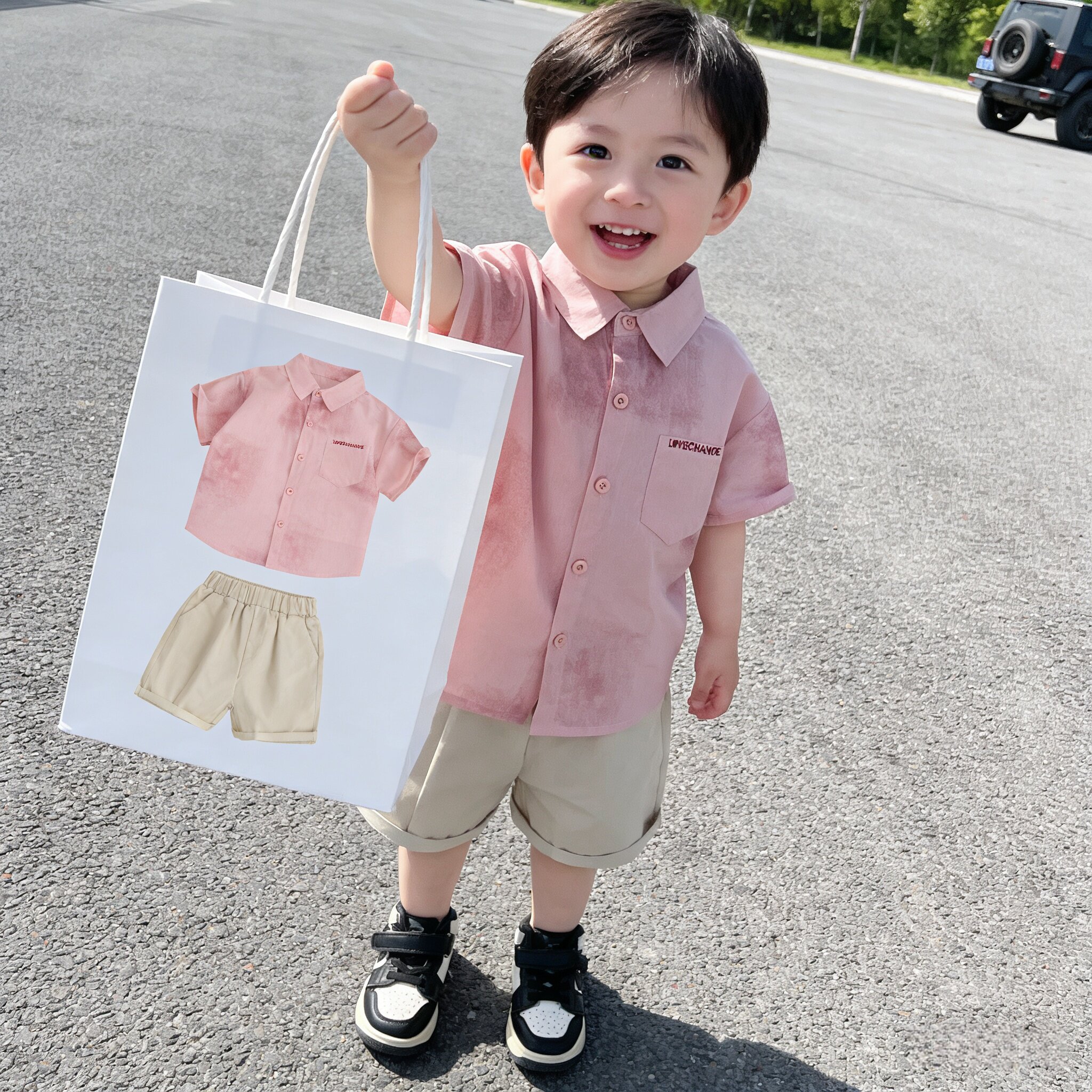 Boys' suits, summer clothes, baby fashionable clothes, baby boys' handsome shirts and pants two-piece set, summer children's clothes