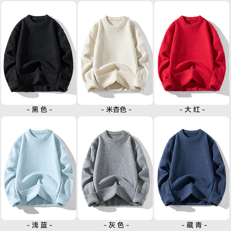 毛衣男秋冬款宽松慵懒风高级感日系复古加绒厚内搭打底针织衫潮牌 - 图0