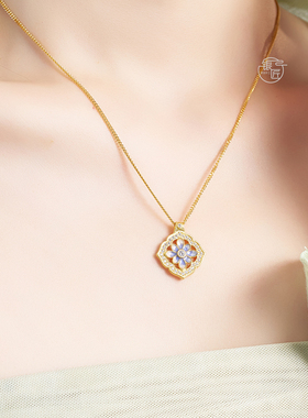 银匠 [玉莲花] 新中式国风足银999.9锁骨链描金珐琅彩百搭项链女