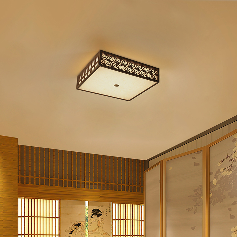 日式吸顶灯客厅卧室书房榻榻米茶室酒店民宿餐厅复古原木方形灯具
