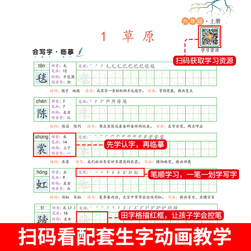 抖音同款小学生写好中国字正楷临摹儿童硬笔楷书六年级上册同步练字帖课课练控笔训练6年级上册人教版语文练习下字帖 - 图2