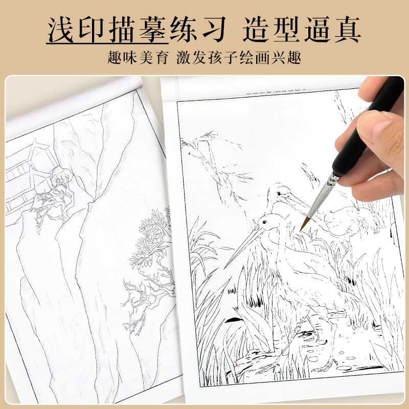 赠彩铅儿童中国画白描临摹画册 零基础绘画入门初学山水画描摹本教程书教材画本小学生简笔画大全学画画描绘本国画工笔勾线书籍 - 图0