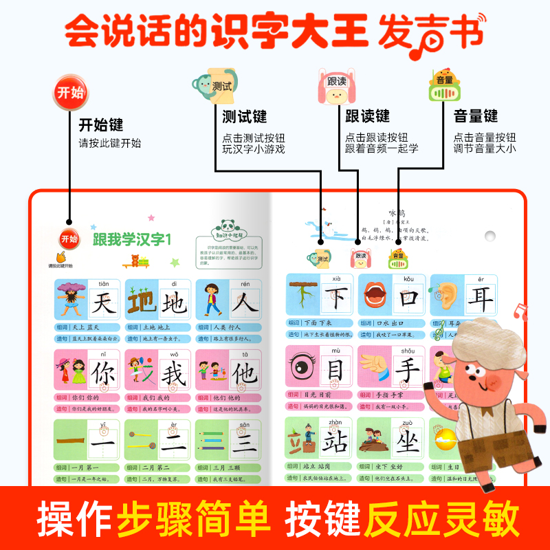 儿童识字书幼儿认字会说话的识字大王手指点读发声书早教有声绘本学前幼儿园宝宝学习认知启蒙教材趣味汉字看图象形卡片3000字 - 图1