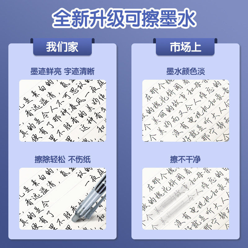 得力可擦笔中性笔小学生专用三年级热可擦蓝色黑色晶蓝笔芯0.5黑可擦笔水笔圆珠笔可复写可擦中性笔蓝色可擦