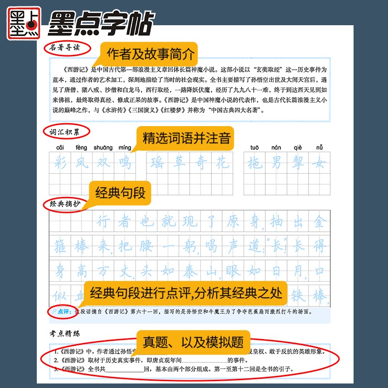 墨点2024新版字帖初中生语文必背古诗文高中生文言文正楷钢笔练字帖中考高考硬笔书法楷书练字中学生中考描红控笔训练临摹练习本-图0