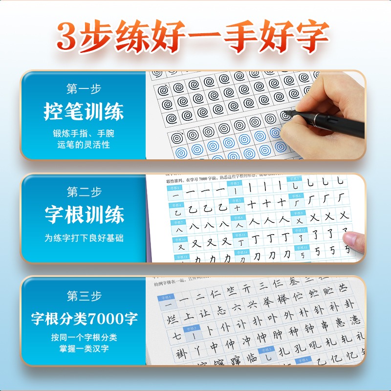 荆霄鹏字根速练7000字正楷行楷字帖成人练字硬笔书法临摹字帖高中生大学生公务员常用字成年男女生初学者行楷书入门基础训练字帖 - 图1