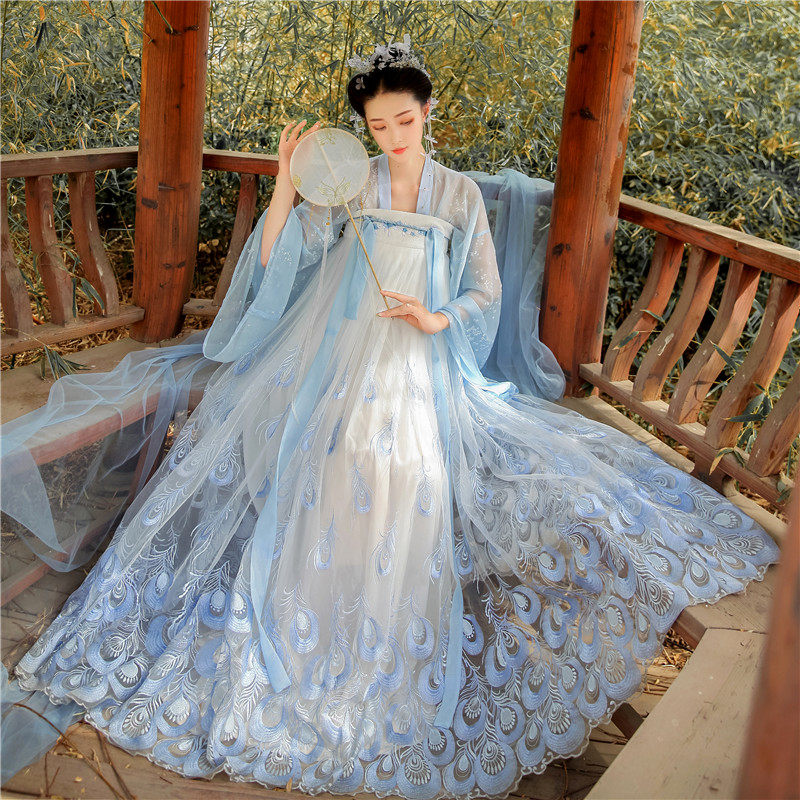 陛下兰他惜原创凤鸾歌孔雀刺绣汉服 陛下兰他惜连衣裙