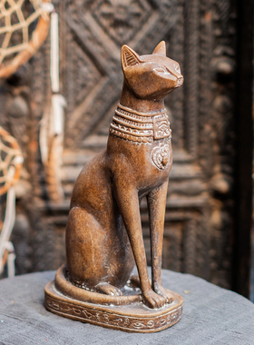 掬涵中古风装饰摆件招财猫埃及猫复古雕塑树脂摆设客厅玄关装饰品