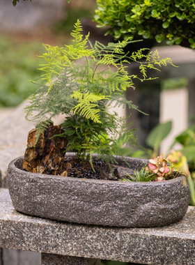 掬涵仿石防水禅意假山花槽摆件