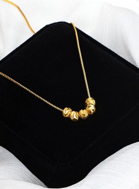 钛钢项链 五福临门项链女18k金色轻奢简约小金珠锁骨链不掉色气质