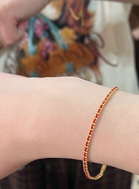 钛钢手链 新年红绳手链女编织手绳素链叠戴本命年手环简约配饰