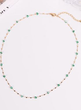 钛钢项链 绿色满天星小方糖项链女小众气质百搭锁骨链精品不掉色