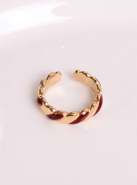 钛钢戒指 绝美红色珐琅条纹戒指女小众设计轻奢指环新年手饰品