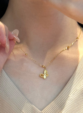 钛钢项链 百搭镭射蝴蝶项链女精致轻奢高级感小众不褪色锁骨链