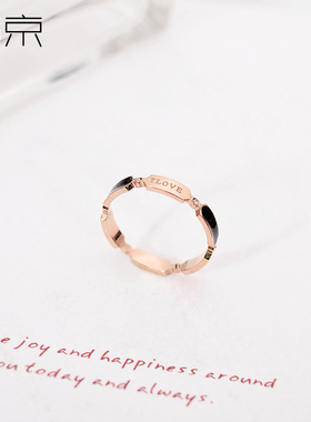 钛钢戒指 love食指戒指女百搭黑色日韩潮人网红学生指环时尚戒子
