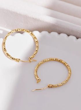 钛钢耳饰 高级感气质车花耳环女时尚素圈耳圈百搭ins轻奢新款耳饰