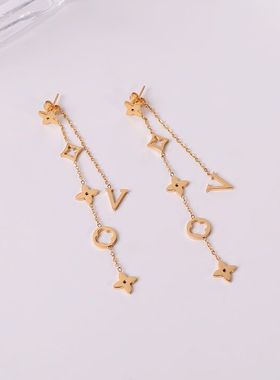 钛钢耳饰 韩国镀18K金花朵耳钉女轻奢设计感流苏耳环精致时尚耳链