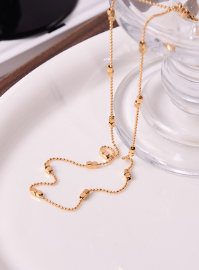 钛钢项链 百搭小方糖冰块项链女简约轻奢高级感小圆珠锁骨链