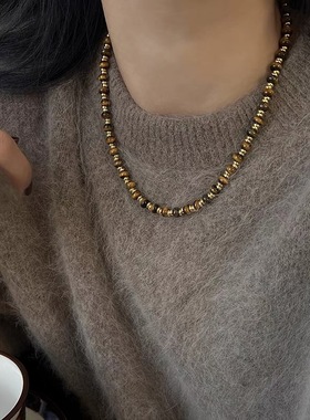 钛钢项链 秋冬焦糖美拉德串珠项链女高级感轻奢个性毛衣链不褪色
