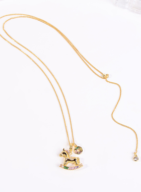 铜合金项链 马上有钱项链女高级感小众设计本命年彩马毛衣链